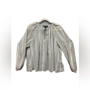 Banana Republic Women's Sheer Cream Black Metallic Silver Long Sleeve Blouse